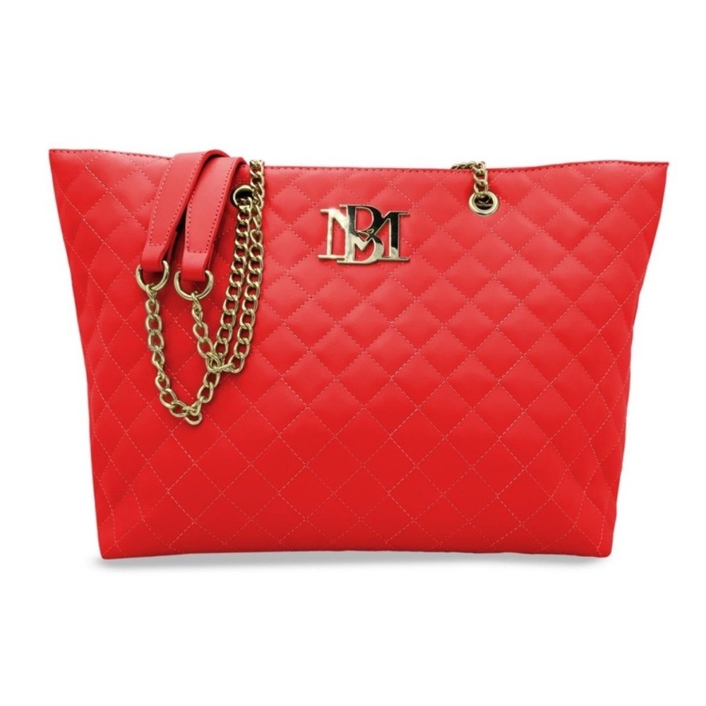 Badgley Mischka Red Quilted Gold Chain Strap Bag